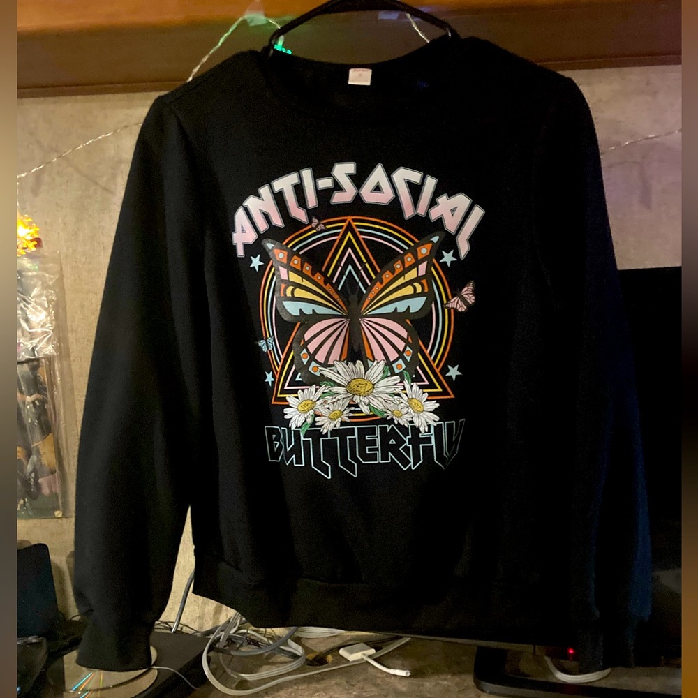 Anti social butterfly long sleeve sweater